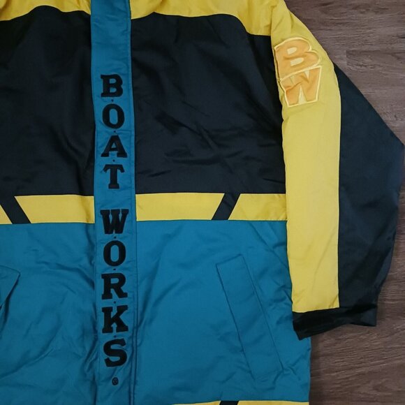 Vintage Boat Works Navigation Coat Men's Size XL Teal Yellow Black - Picture 3 of 8